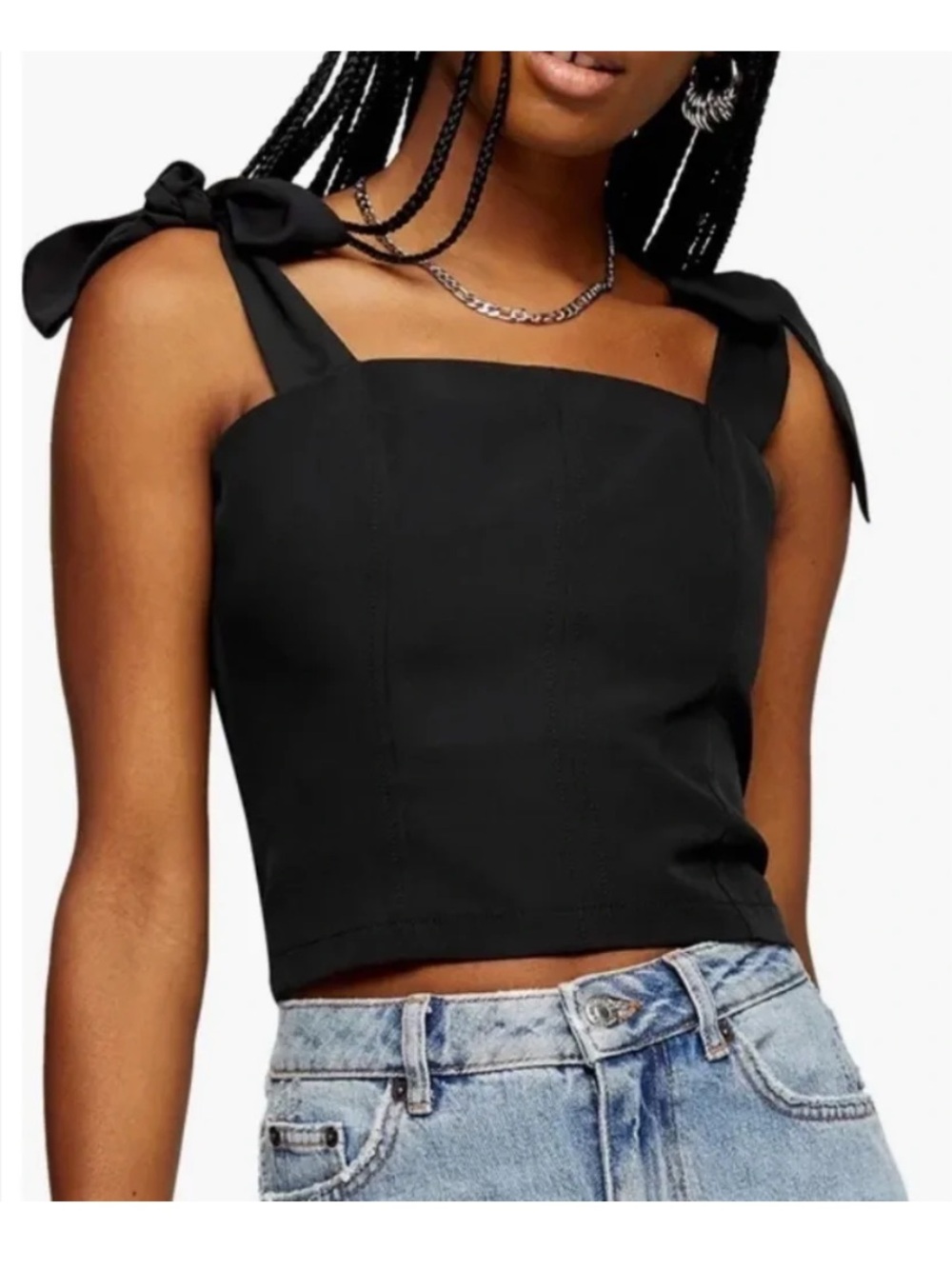Topshop Black Tie-Shoulder Corset style Cropped Top